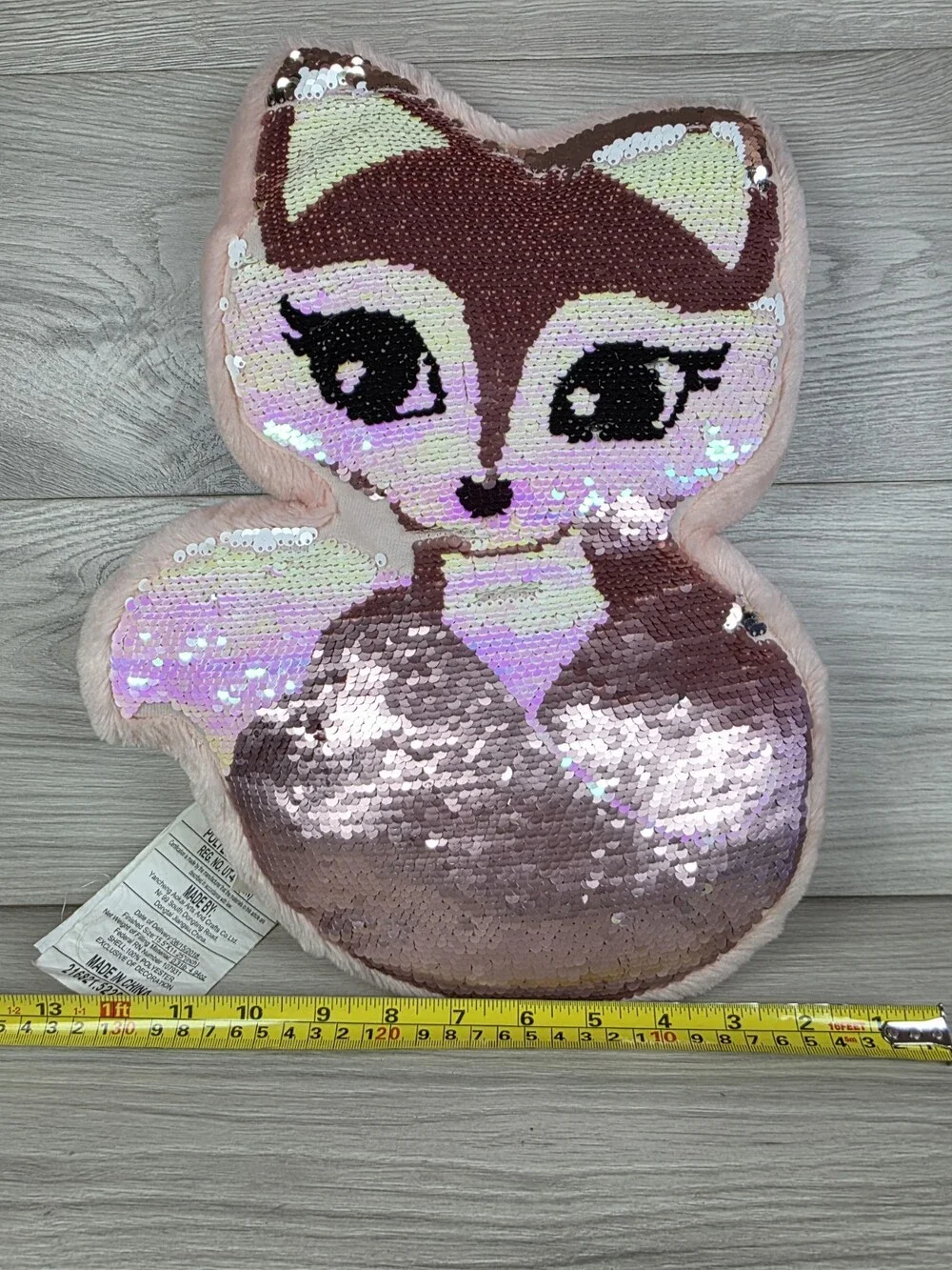 Justice Fox Flip Sequin Pink Throw Pillow Plush 15